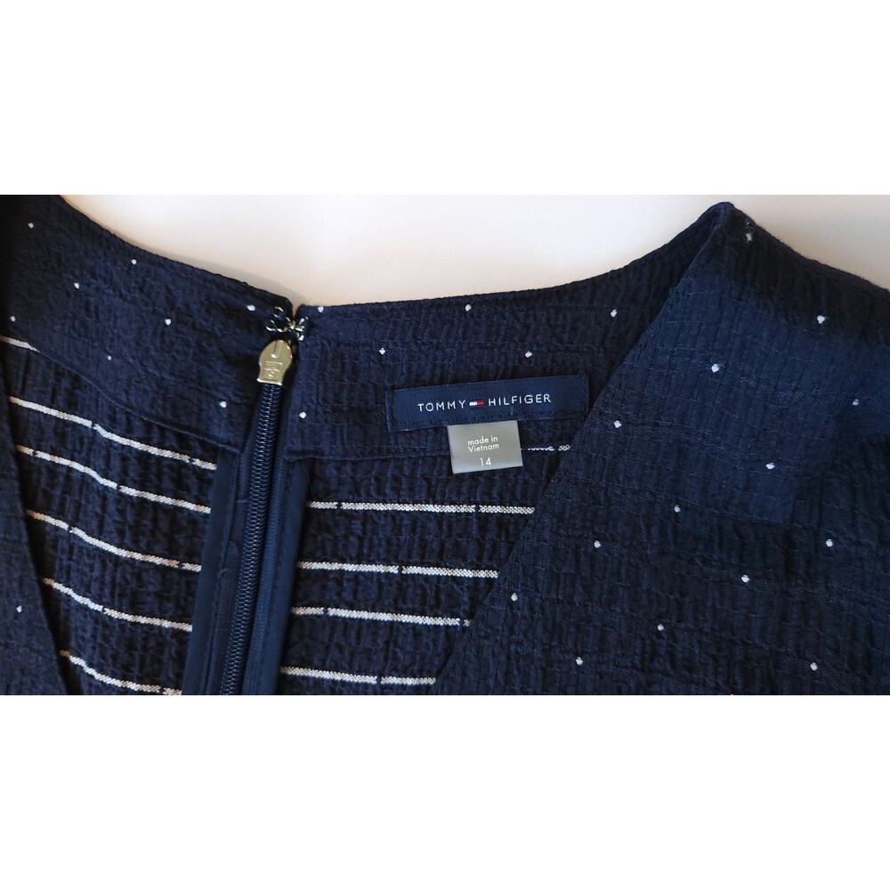 Tommy Hilfiger Dress Womens Navy Blue Polka Dot Button Front Midi Tie Belt - 14 - Picture 7 of 12